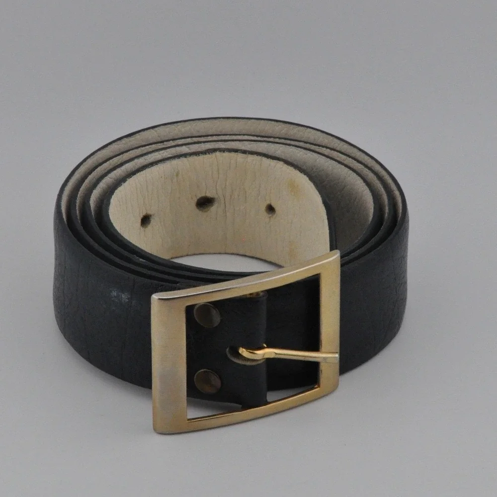 Leather Belt 38 Black Good Gold Buckle Wide Contrast Lining 9007867